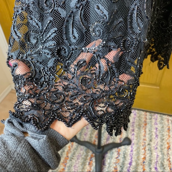 BRILLIANTE By J.A. Vintage Black Beaded Top Size 4X - Picture 8 of 8